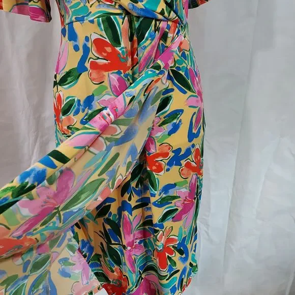 Maggy London Faux Wrap Dress Short Flutter Sleeves Womens Size 8 Colorful Floral - Picture 4 of 14